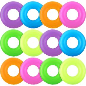 Civaner 12 Pieces Inflatable Pool Floats, 35 Inches Neon Swim Tubes for Adults Ring Pool Floaties Bulk for Beach, Summer, Holiday, Bachelorette Party Decorations in Kuwait
