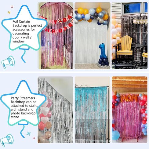2 Pack Foil Curtain Backdrop Curtains Silver Tinsel Door Streamers Birthday Party Decorations Photo Booth Props for Disco Party Graduation Wedding Baby Shower Bachelorette Christmas Gender Reveal in Saudi Arabia