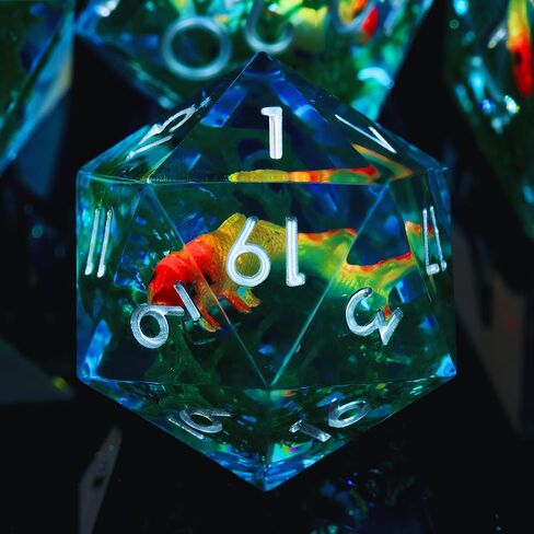 Moss and Koi Fish DND Dice Set - 7Pcs Sharp Edge Resin Polyhedral Game Dice for D&D RPG - Includes D20, D12, D10, D8, D6, D4 - Moss Agate Fish Design(Blue) in Kuwait