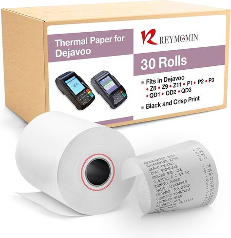 لفائف الورق الحرارية لـ Dejavoo Z8 ، Z9 ، Z11 ، P1 ، P3 ، P8 ، QD1 ، QD2 ، QD4 ، QD5 - BPA -Free Paper لآلات بطاقات الائتمان - 10 لفات in Kuwait