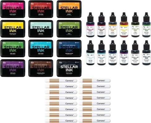 Simon Hurley Stellar Dye Ink (Foam Pads), Bundle of 12 Colors, 12 Reinkers, Released May 2025, 12 Carnora Mini Blending Brushes, 36 Item Bundle in Saudi Arabia