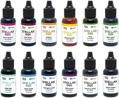 Simon Hurley Stellar Dye Ink (Foam Pads), Bundle of 12 Colors, 12 Reinkers, Released May 2025, 12 Carnora Mini Blending Brushes, 36 Item Bundle in Saudi Arabia