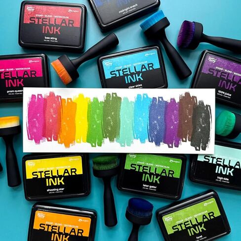 Simon Hurley Stellar Dye Ink (Foam Pads), Bundle of 12 Colors, 12 Reinkers, Released May 2025, 12 Carnora Mini Blending Brushes, 36 Item Bundle in Saudi Arabia