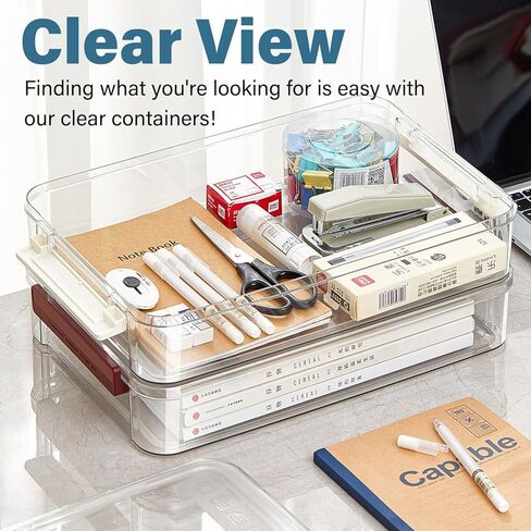 2 Pack 5.5qt 9 x 13 Clear Plastic Storage Box with Snap-Tight Latch, Stackable Organizer Container for A4 Files, Photos, Documents, Scrapbook, Crafts, and Art Supplies,Clear Storage Box With Lids in Kuwait