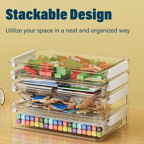 2 Pack 5.5qt 9 x 13 Clear Plastic Storage Box with Snap-Tight Latch, Stackable Organizer Container for A4 Files, Photos, Documents, Scrapbook, Crafts, and Art Supplies,Clear Storage Box With Lids in Kuwait