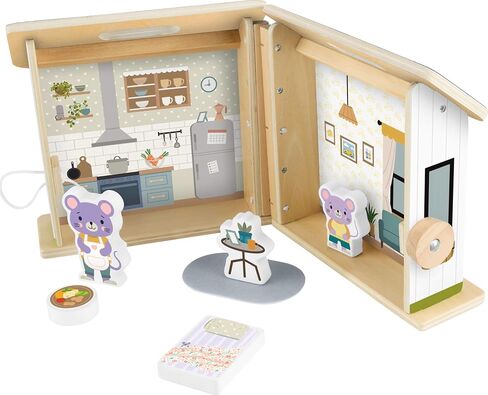 Fisher-Price Wood Pretend Play Toy Dollhouse, 6-Piece Wooden House Playset for Travel Preschool Kids Ages 3+ Years in Saudi Arabia