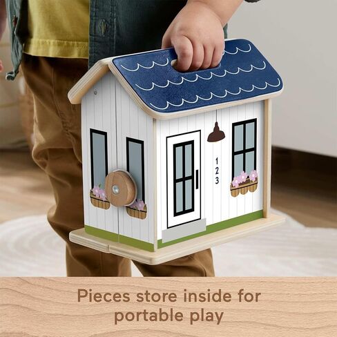 Fisher-Price Wood Pretend Play Toy Dollhouse, 6-Piece Wooden House Playset for Travel Preschool Kids Ages 3+ Years in Saudi Arabia