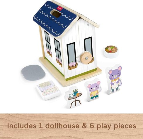 Fisher-Price Wood Pretend Play Toy Dollhouse, 6-Piece Wooden House Playset for Travel Preschool Kids Ages 3+ Years in Saudi Arabia