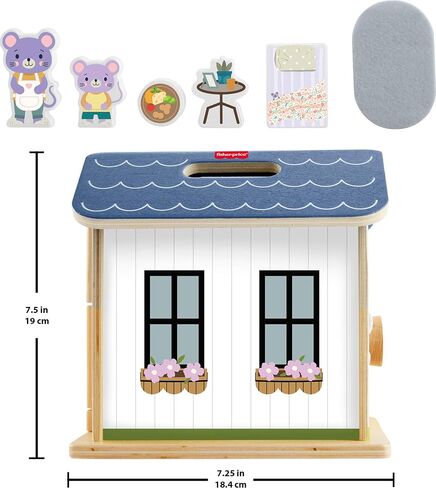 Fisher-Price Wood Pretend Play Toy Dollhouse, 6-Piece Wooden House Playset for Travel Preschool Kids Ages 3+ Years in Saudi Arabia