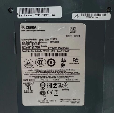 Zebra GX430T Thermal Transfer Label Printer 300 dpi Peel USB LAN GX43-102411-000, Bundle AC Adapter USB and Ethernet Cables (Renewed) in Saudi Arabia