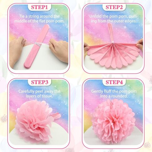 KAXIXI Macaron Colored Tissue Paper Pom Poms, Pastel Paper Pom Poms Circle Garland for Easter Party, Ice Cream Party Decorations, Wedding, Birthday, Bridal Shower, Bachelorette, Baby Shower, 16PCS in Kuwait