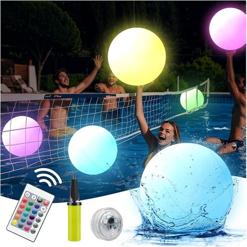 Pool Toys,LED Beach Ball with Remote Control,12" Inflatable Beach Balls with 16 Colors Lights and 4 Light Modes. in Saudi Arabia