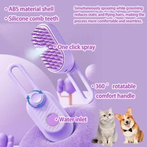 3 في 1 فرشاة بخار القط للتسفيف والاستمالة مع مقبض قابل للطي رذاذ إزالة الشعر مشط مشط Defur Combs spritz للقطط لفرشاة ماء للحيوانات الأليفة الطويلة والقصيرة ذات الشعر الأليفة in Kuwait