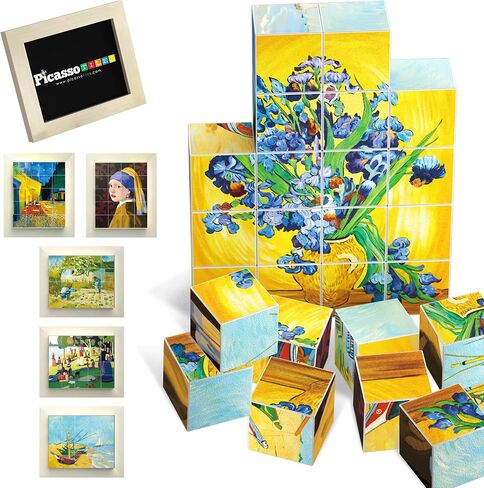 PicassoTiles 1" Magnetic Puzzle Building Cubes Blocks of Popular World Famous Art Paintings with Free Frame, Educational STEAM Toys for 3+ Year Old Boys Girls Toddlers Or Preschool Age Children PMC21 in Saudi Arabia