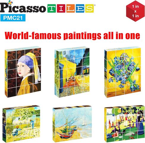 PicassoTiles 1" Magnetic Puzzle Building Cubes Blocks of Popular World Famous Art Paintings with Free Frame, Educational STEAM Toys for 3+ Year Old Boys Girls Toddlers Or Preschool Age Children PMC21 in Saudi Arabia