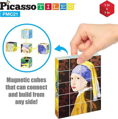 PicassoTiles 1" Magnetic Puzzle Building Cubes Blocks of Popular World Famous Art Paintings with Free Frame, Educational STEAM Toys for 3+ Year Old Boys Girls Toddlers Or Preschool Age Children PMC21 in Saudi Arabia