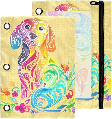 Labrador Pencil Pouches for 3 Ring Binder,2 Pack 3 Ring Binder Pencil Case With Zipper Reinforced Grommets,Pencil Bags for Office Organizers in Saudi Arabia
