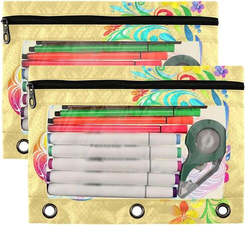 Labrador Pencil Pouches for 3 Ring Binder,2 Pack 3 Ring Binder Pencil Case With Zipper Reinforced Grommets,Pencil Bags for Office Organizers in Saudi Arabia