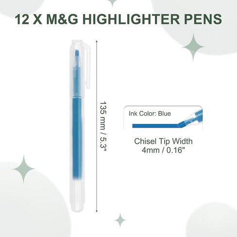 M&G Blue Highlighter ، 12 حزمة من Lighters Highlighters No Bleeds Highliters Pens Neon Shicay Clean Clean Hightlement in Kuwait