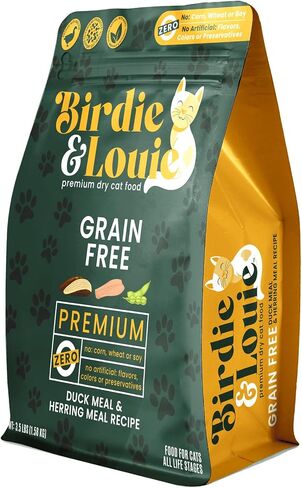 Birdie and Louie Dry Cat Food Duck Meal & Herring Meal Recipe 3.5 Lb Easy Seal Bag (2 Bags) in Kuwait