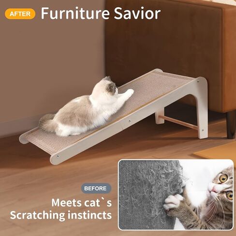Sisal Cat Scratchers للقطط الداخلية ، لوحة خدش Cat 26.8 '' L ، القطط الكبيرة الخدش لحماية الأثاث ، وسادة الخدش القطط الخشبية الصلبة مع لعبة الماوس (Scratcher Ramp) in Kuwait