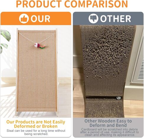 Sisal Cat Scratchers للقطط الداخلية ، لوحة خدش Cat 26.8 '' L ، القطط الكبيرة الخدش لحماية الأثاث ، وسادة الخدش القطط الخشبية الصلبة مع لعبة الماوس (Scratcher Ramp) in Kuwait