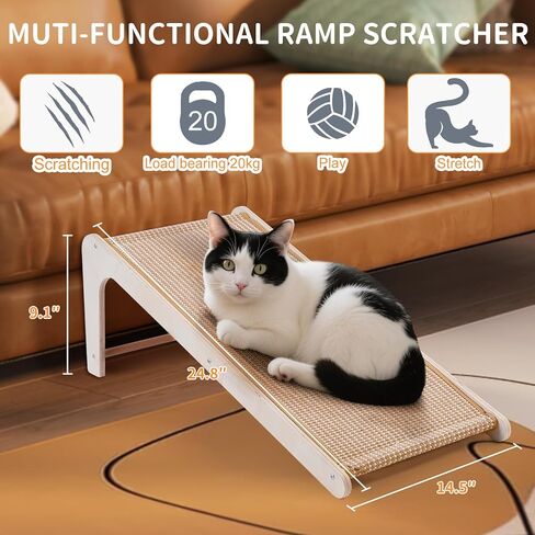 Sisal Cat Scratchers للقطط الداخلية ، لوحة خدش Cat 26.8 '' L ، القطط الكبيرة الخدش لحماية الأثاث ، وسادة الخدش القطط الخشبية الصلبة مع لعبة الماوس (Scratcher Ramp) in Kuwait