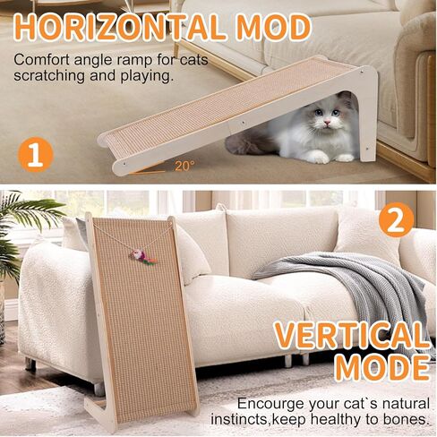 Sisal Cat Scratchers للقطط الداخلية ، لوحة خدش Cat 26.8 '' L ، القطط الكبيرة الخدش لحماية الأثاث ، وسادة الخدش القطط الخشبية الصلبة مع لعبة الماوس (Scratcher Ramp) in Kuwait