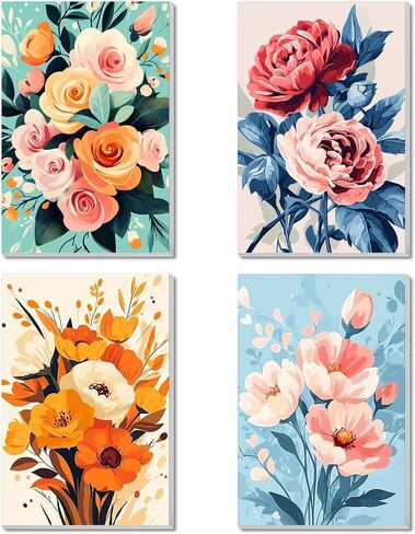 4 Pack Framed Paint by Numbers Kit for Adults Beginner Canvas Painting by Numbers for Adults Black Cat Easy Adult Paint by Number Kits with Frame Starry Night Watercolor Painting by Number 8x12 Inch in Saudi Arabia