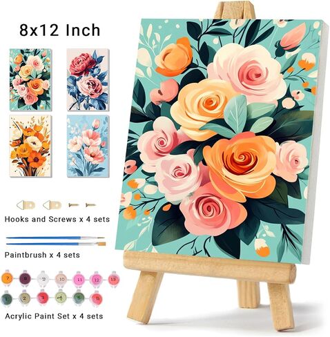 4 Pack Framed Paint by Numbers Kit for Adults Beginner Canvas Painting by Numbers for Adults Black Cat Easy Adult Paint by Number Kits with Frame Starry Night Watercolor Painting by Number 8x12 Inch in Saudi Arabia
