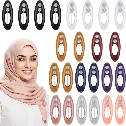 24Pcs Rhinestone Hijab Pins for Women, Colorful Scarf Safety Pins with Plastic Cover Clips for Shawls and Crafts in Saudi Arabia