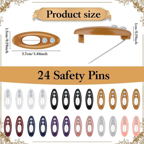 24Pcs Rhinestone Hijab Pins for Women, Colorful Scarf Safety Pins with Plastic Cover Clips for Shawls and Crafts in Saudi Arabia
