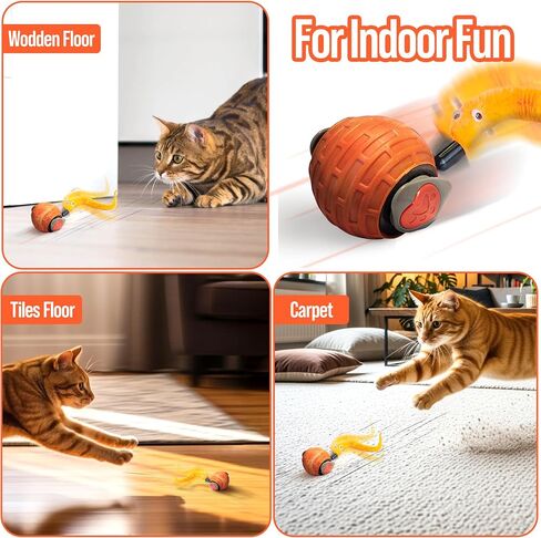 Motion Activated Automatic Cat Toys – GlobalSun Speedy Tail 2.0 Interactive Cat Toy Ball with Mouse Tail & 3 Attachments, USB-Rechargeable Rolling Enrichment Cat Toys for Indoor Cats in Saudi Arabia