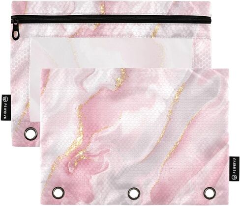 GREDECOR BINDER PENCER POUCH 3 RING PINK GRAY MARBLE MESSURE SHIPPER PUICHES CASE 2 PACK COMSTETIC FASTER in Kuwait