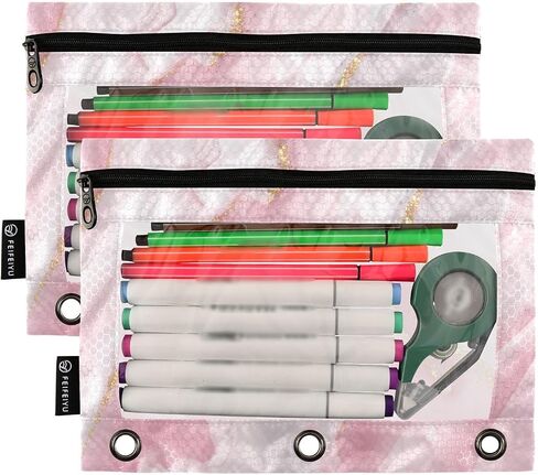 GREDECOR BINDER PENCER POUCH 3 RING PINK GRAY MARBLE MESSURE SHIPPER PUICHES CASE 2 PACK COMSTETIC FASTER in Kuwait