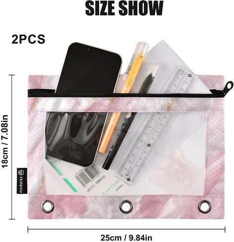 GREDECOR BINDER PENCER POUCH 3 RING PINK GRAY MARBLE MESSURE SHIPPER PUICHES CASE 2 PACK COMSTETIC FASTER in Kuwait