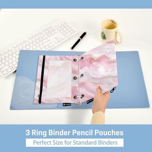 GREDECOR BINDER PENCER POUCH 3 RING PINK GRAY MARBLE MESSURE SHIPPER PUICHES CASE 2 PACK COMSTETIC FASTER in Kuwait