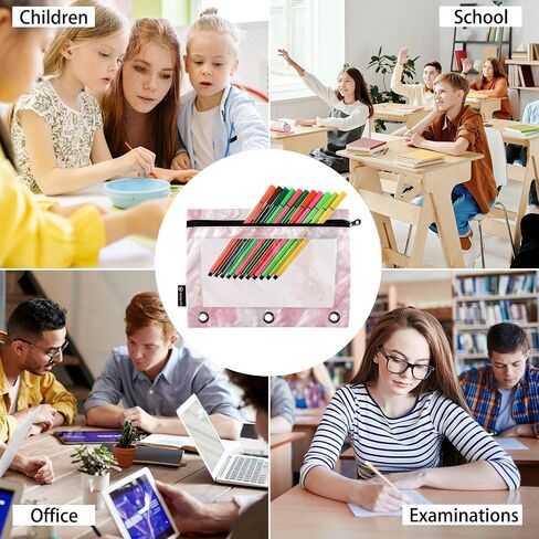GREDECOR BINDER PENCER POUCH 3 RING PINK GRAY MARBLE MESSURE SHIPPER PUICHES CASE 2 PACK COMSTETIC FASTER in Kuwait