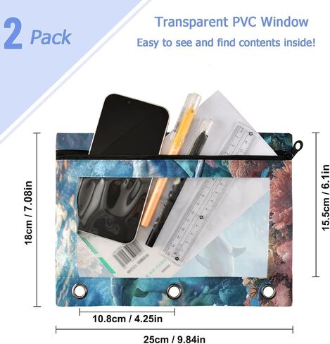Study 2 Pack Yellow Lemons Fruit Pattern Pencil Pouches Bags for 3 Ring Binder, Clear Window Zipper Stationery Case for School Students Classroom Office Cosmetics Organizers Supplies in Kuwait