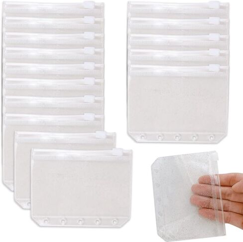 ZORZA 15Pcs 5-Hole Glitter A8 Binder Pockets Waterproof Transparent Zipper Cash Envelopes for Organizing Photos Small Items Mini Clear Makeup Bag in Saudi Arabia