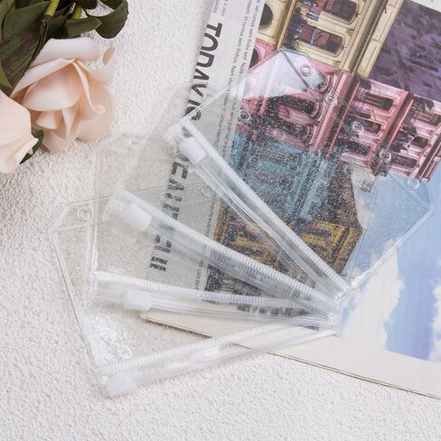ZORZA 15Pcs 5-Hole Glitter A8 Binder Pockets Waterproof Transparent Zipper Cash Envelopes for Organizing Photos Small Items Mini Clear Makeup Bag in Saudi Arabia