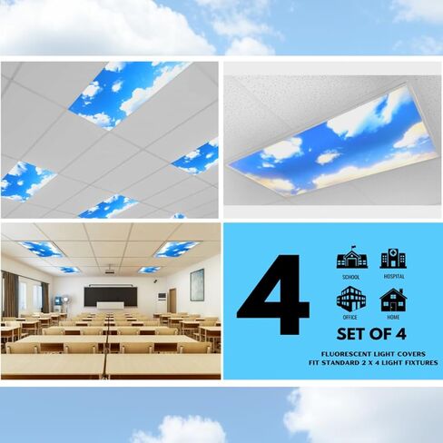 Fluorescent Light Covers for Classroom or Office - Light Filter pack of (2); Eliminate Harsh Glare that causing Eyestrain and Head Strain. Office & Classroom Decorations. Light Diffusers in Kuwait