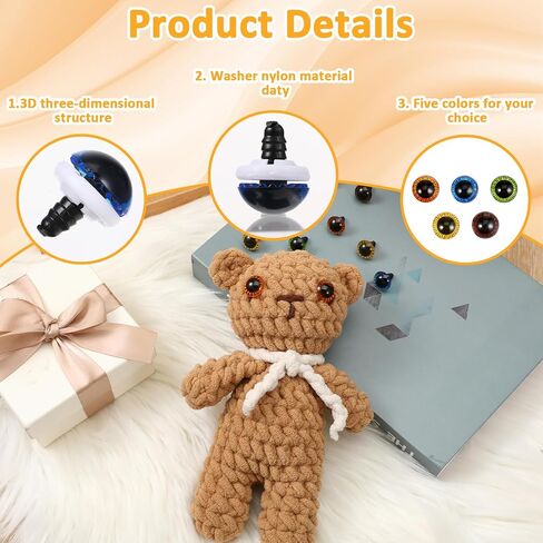 jiyin 20pcs عيون السلامة 15 ملم لـ Amigurumis Colored Crochet Eye مع غسالات ، 5 ألوان عين حيوانية من البلاستيك لصنع DIY من الحرف الدب ، دمية مصنوعة للحيوانات مصنوعة in Saudi Arabia