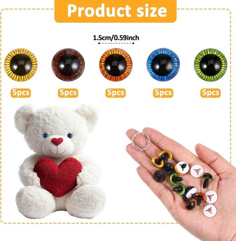 jiyin 20pcs عيون السلامة 15 ملم لـ Amigurumis Colored Crochet Eye مع غسالات ، 5 ألوان عين حيوانية من البلاستيك لصنع DIY من الحرف الدب ، دمية مصنوعة للحيوانات مصنوعة in Saudi Arabia
