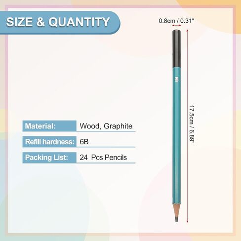 Patikil 6b رصاص الرصاص للرسم ، 24pcs رسم أقلام الرسم لرسم أقلام الرسم البينية للفنون الجرافيت الخشب مسبقًا لرسم فنان رسم ، سداسي ، تعبئة أسود ، أخضر/أسود القطب in Kuwait