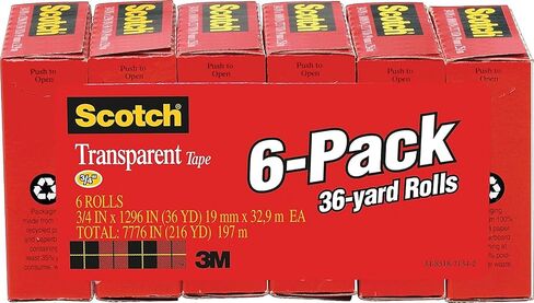 Scotch 6006PK Transparent Tape, Refill, 1-Inch Core, 3/4-Inch x36 Yds, 6Rolls/PK in Saudi Arabia