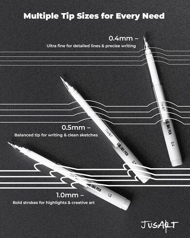 Jusart White Pen ، Gold Pens & Silver Pen مع 0.4 ملم ، 0.5 مم و 1.0 ملم نصائح متنوعة ، أقلام الحبر الغامضة للورق الأسود ، اليومية الحرف اليدوية ، وأقلام الرسم المثالية للفنانين واللوازم الفنية ، 5 حزمة in Kuwait