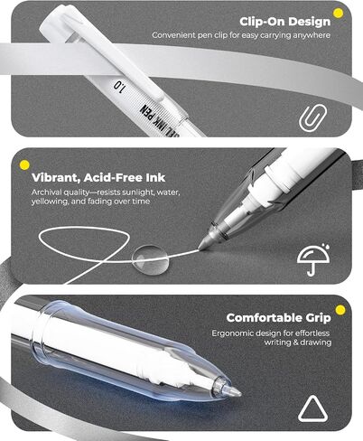Jusart White Pen ، Gold Pens & Silver Pen مع 0.4 ملم ، 0.5 مم و 1.0 ملم نصائح متنوعة ، أقلام الحبر الغامضة للورق الأسود ، اليومية الحرف اليدوية ، وأقلام الرسم المثالية للفنانين واللوازم الفنية ، 5 حزمة in Kuwait