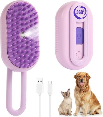 4-in-1 Pet Steam Brush for Dogs & Cats - Anti-Static Deshedding Grooming Tool with Massage & Cleaning for Long/Short Hair | Micro-B Rechargeable (Purple) in Saudi Arabia
