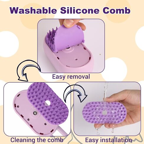 4-in-1 Pet Steam Brush for Dogs & Cats - Anti-Static Deshedding Grooming Tool with Massage & Cleaning for Long/Short Hair | Micro-B Rechargeable (Purple) in Saudi Arabia